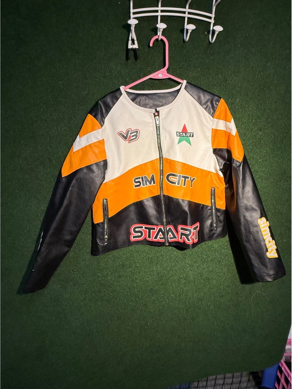 Vintage Staart Racing Leather Jacket with Bold Graphic Design